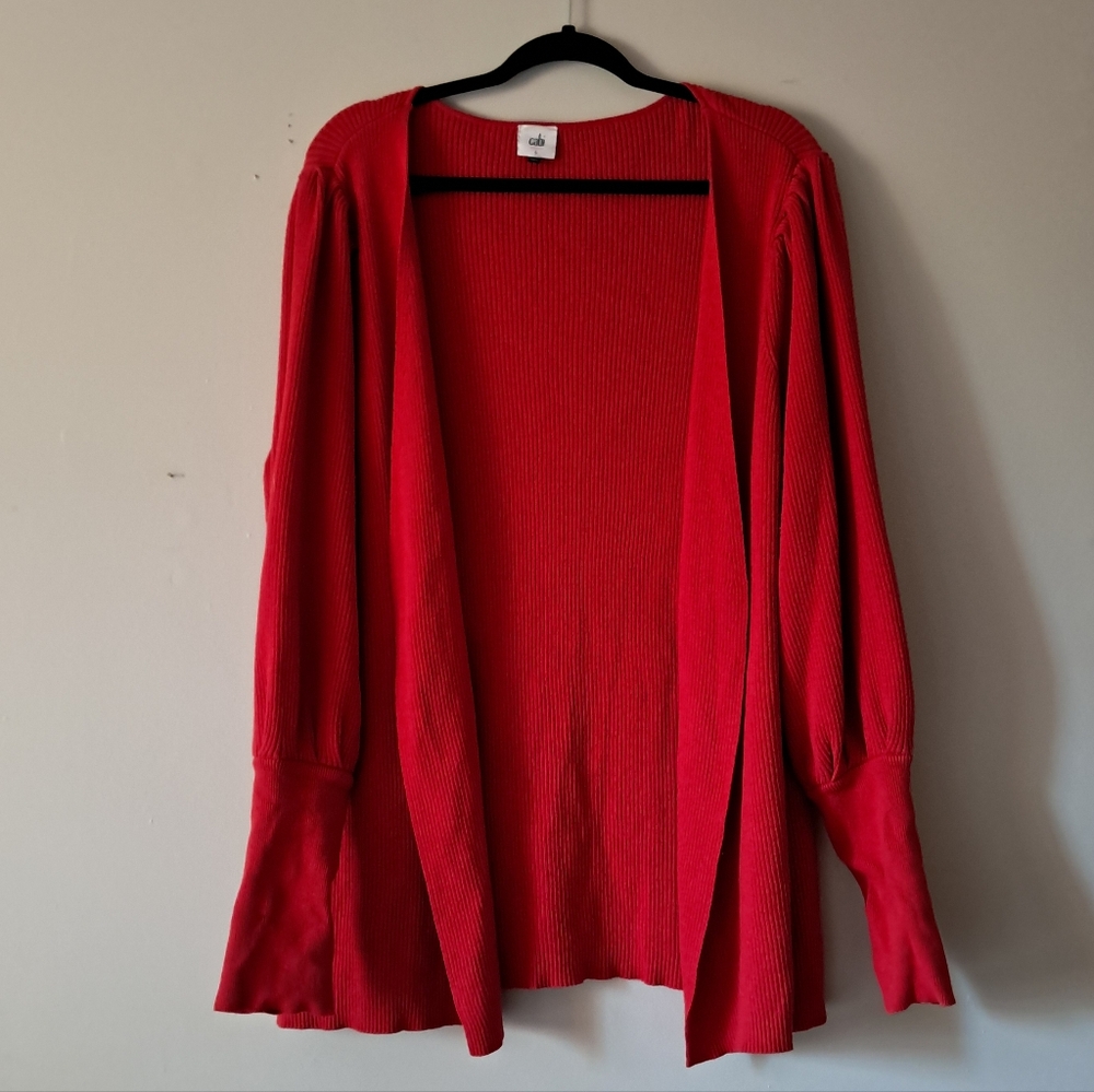 CAbi Vibrant Red Open-Front Ribbed Cardigan